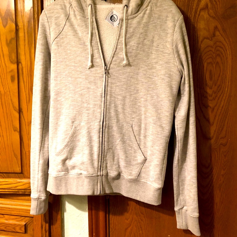 Light Gray Volcom Sherpa Lined Lived In Zip Hoodie - image 1